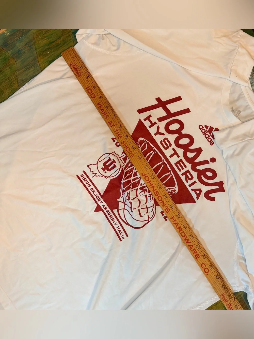 Adidas Hoosier Hysteria Long Sleeve Shirt Mens 2XL White Red Indiana Basketball